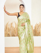 Pistachio Green Meenakari 2 Ply Pure Silk Saree
