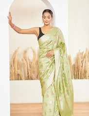 Pistachio Green Meenakari 2 Ply Pure Silk Saree
