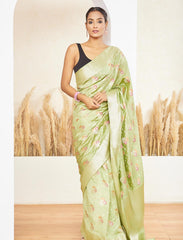 Pistachio Green Meenakari 2 Ply Pure Silk Saree
