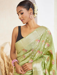 Pistachio Green Meenakari 2 Ply Pure Silk Saree