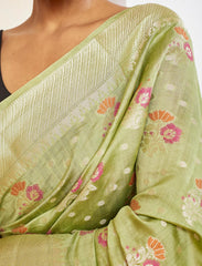 Pistachio Green Meenakari 2 Ply Pure Silk Saree