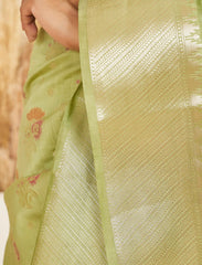 Pistachio Green Meenakari 2 Ply Pure Silk Saree