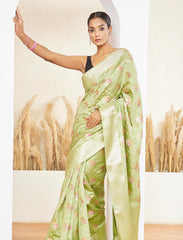 Pistachio Green Meenakari 2 Ply Pure Silk Saree
