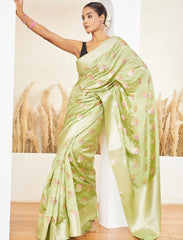 Pistachio Green Meenakari 2 Ply Pure Silk Saree