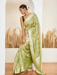 Pistachio Green Meenakari 2 Ply Pure Silk Saree
