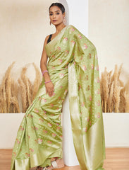 Pistachio Green Meenakari 2 Ply Pure Silk Saree