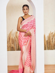 Light Pink Pure Khaddi Georgette Handloom Banarasi Saree