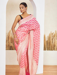 Light Pink Pure Khaddi Georgette Handloom Banarasi Saree