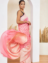 Light Pink Pure Khaddi Georgette Handloom Banarasi Saree