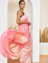 Light Pink Pure Khaddi Georgette Handloom Banarasi Saree