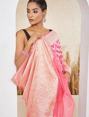 Light Pink Pure Khaddi Georgette Handloom Banarasi Saree