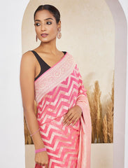 Light Pink Pure Khaddi Georgette Handloom Banarasi Saree