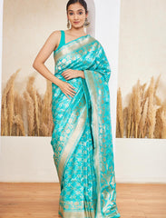 Firozi Blue Pure Handloom Katan Silk Saree