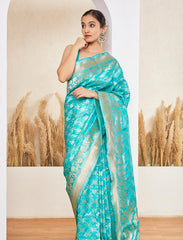 Firozi Blue Pure Handloom Katan Silk Saree