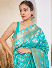 Firozi Blue Pure Handloom Katan Silk Saree