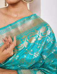 Firozi Blue Pure Handloom Katan Silk Saree