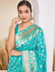 Firozi Blue Pure Handloom Katan Silk Saree