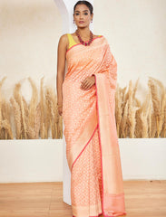 Peach Handwoven Designer Silk Saree