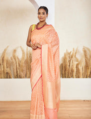 Peach Handwoven Designer Silk Saree