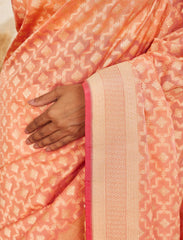 Peach Handwoven Designer Silk Saree