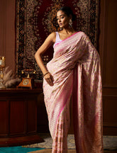 Powder Pink Handpainted Water Zari Pure Khaddi Georgette Banarasi Saree