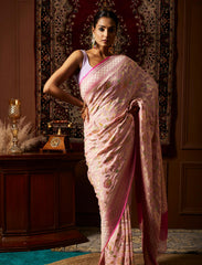 Powder Pink Handpainted Water Zari Pure Khaddi Georgette Banarasi Saree