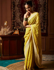 Mustard Yellow Handloom Pure Khaddi Tissue Silk Saree