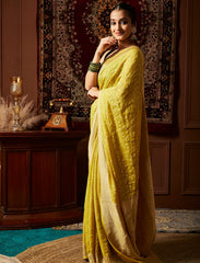 Mustard Yellow Handloom Pure Khaddi Tissue Silk Saree