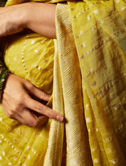 Mustard Yellow Handloom Pure Khaddi Tissue Silk Saree