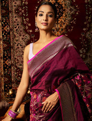 Maroon Handwoven Designer Silk Saree