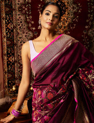 Maroon Handwoven Designer Silk Saree