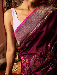 Maroon Handwoven Designer Silk Saree