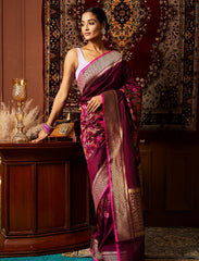Maroon Handwoven Designer Silk Saree