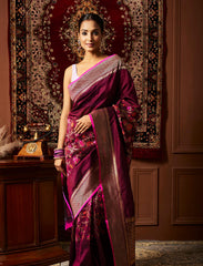 Maroon Handwoven Designer Silk Saree