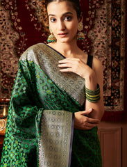 Green And Black Handwoven Jamawar Banarasi Silk Saree