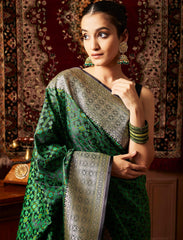 Green And Black Handwoven Jamawar Banarasi Silk Saree