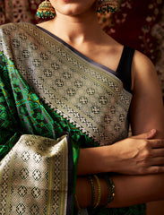 Green And Black Handwoven Jamawar Banarasi Silk Saree