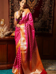 Magenta & Orange 2 Ply Pure Silk Saree