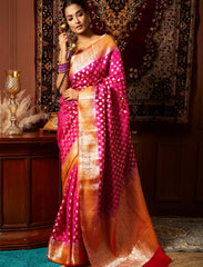Magenta & Orange 2 Ply Pure Silk Saree
