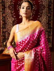 Magenta & Orange 2 Ply Pure Silk Saree