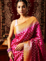 Magenta & Orange 2 Ply Pure Silk Saree