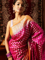 Magenta & Orange 2 Ply Pure Silk Saree