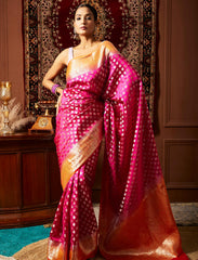 Magenta & Orange 2 Ply Pure Silk Saree