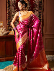 Magenta & Orange 2 Ply Pure Silk Saree