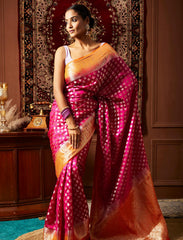 Magenta & Orange 2 Ply Pure Silk Saree