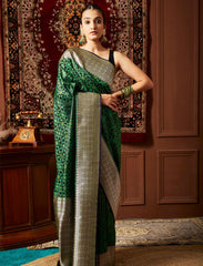Green And Black Handwoven Jamawar Banarasi Silk Saree