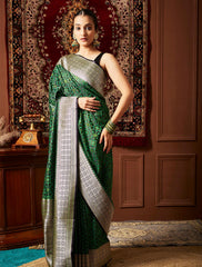Green And Black Handwoven Jamawar Banarasi Silk Saree