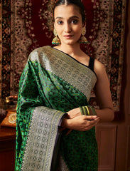 Green And Black Handwoven Jamawar Banarasi Silk Saree