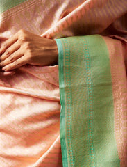 Light Carnation Pink Handwoven Pure Raw Silk Banarasi Saree