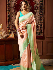 Light Carnation Pink Handwoven Pure Raw Silk Banarasi Saree